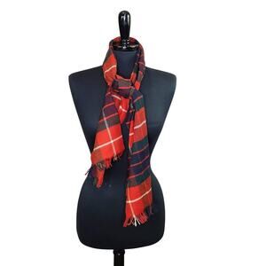 Vintage Redleaf John Wanamaker Plaid Cashmere Wool Scarf Red Scotland